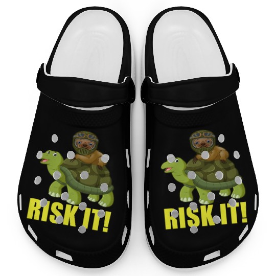 Funny Sloth Racing On Turtle Risk It trending Clogs