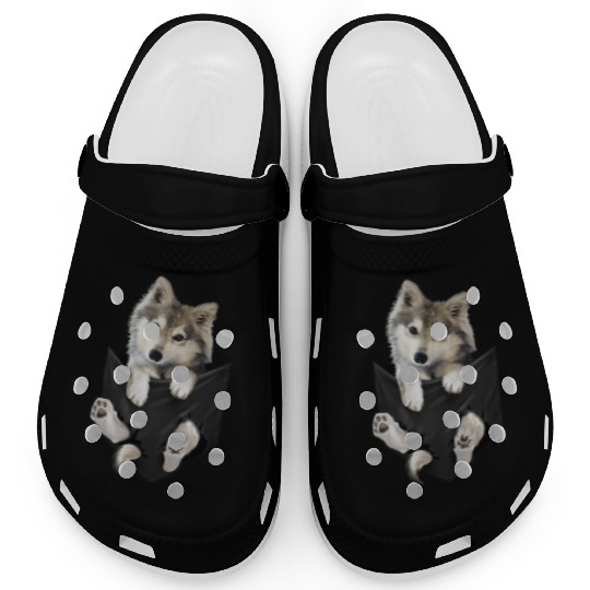 Wolf White Pup In Pocket Wolves Clogs
