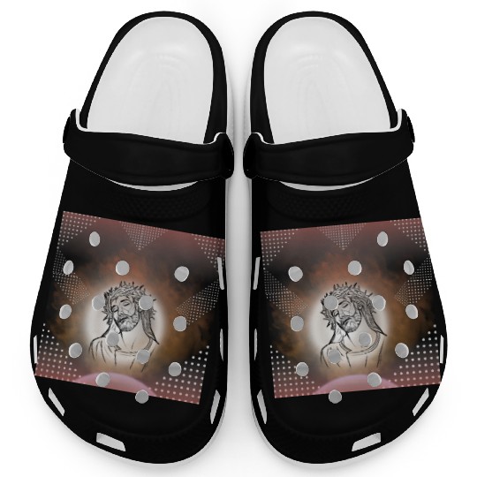Sacred Jesus with Crown of Thorns Illustration Clogs
