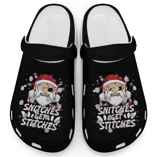 Snitches Get Stitches Santa Hat Funny Santa Pirate Clogs