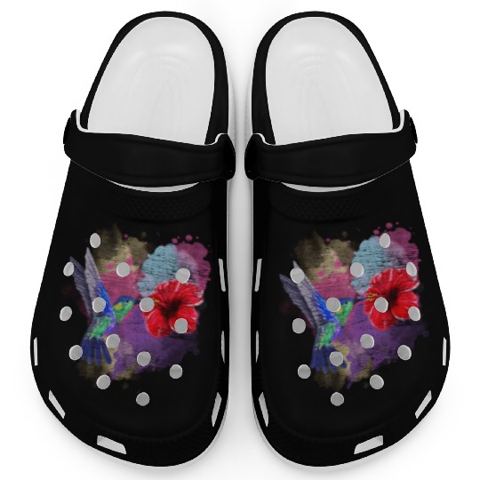 Pretty Bird Animal Hibiscus Flower Hummingbird Clogs