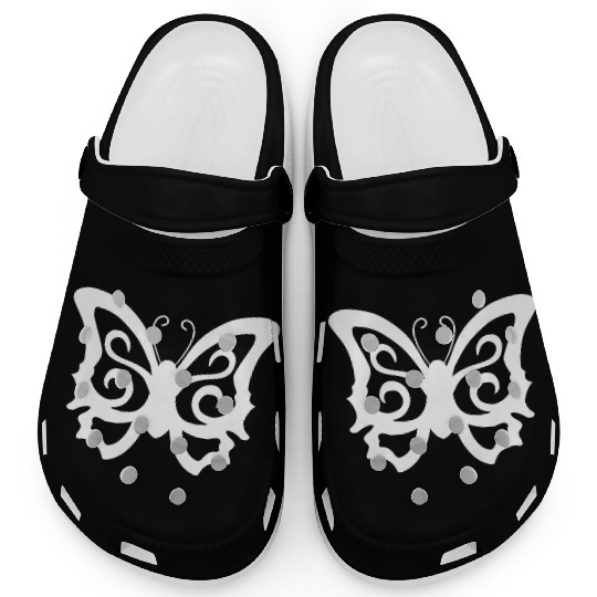 Tribal Butterfly White Clogs