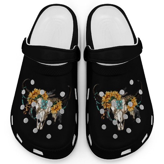 Bull Skull And Sunflowers Clogs