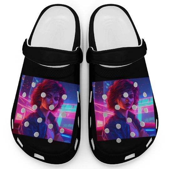 Synthwave Girl - Vibrant Anime Car Artwork Clogs