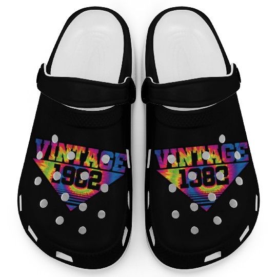 Vintage 1982 Tie Dye Splash Color Triangle Clogs