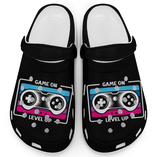 Game on level up illustration in black Clogs