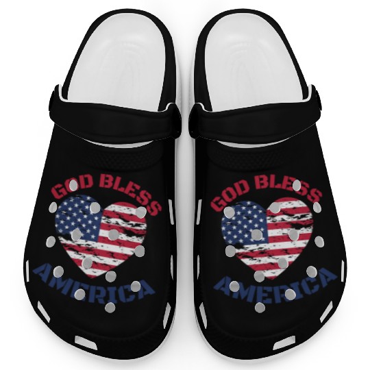 God Bless America, Heart Flag Shape. Clogs