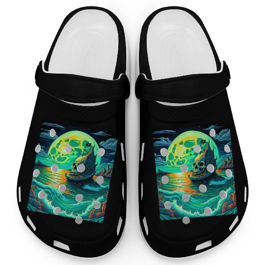Pirate Ship With A Skull At Full Moon Clogs