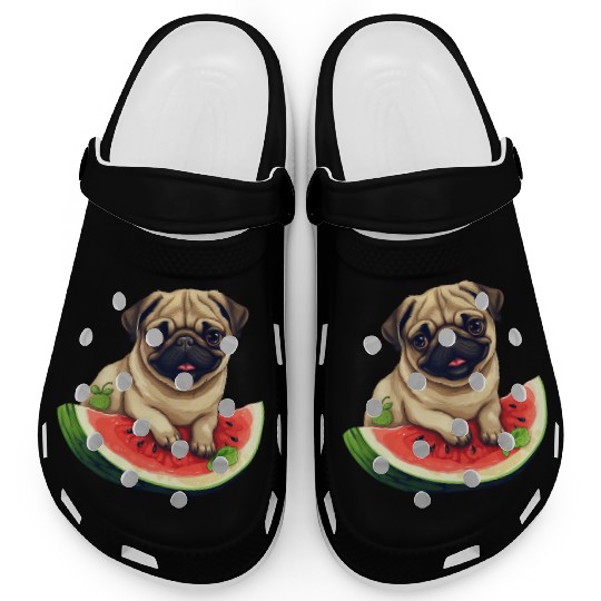 Pug with Melon, Funny Summer Design for Dog Lovers Clogs