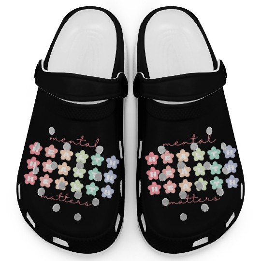 Mental Health Matters Retro Flowers Pastel Rainbow Clogs