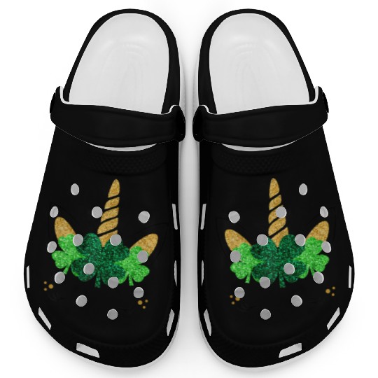 Unicorn Face St Patrick'S Day Unicorn Shamrock Clogs