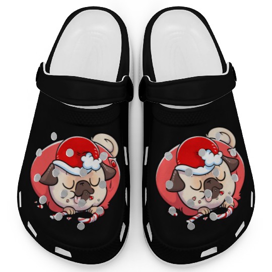 Pug Elf Candy Cane Clogs