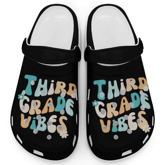 Back To School Third Grade Vibes Colorful Groovy Clogs