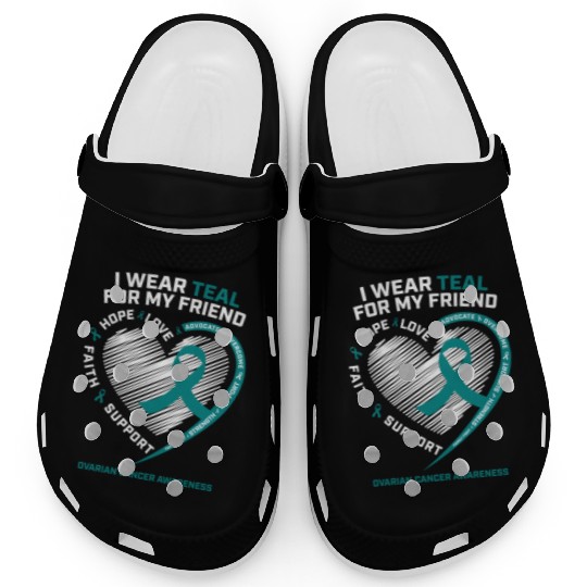 Teal Ribbon Ovarian Cancer Awareness Friend Clogs