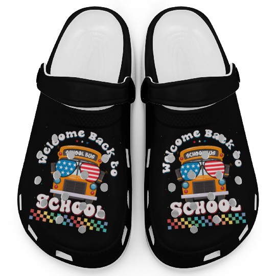 Welcome Back to School Funny School Bus w Vintage Clogs