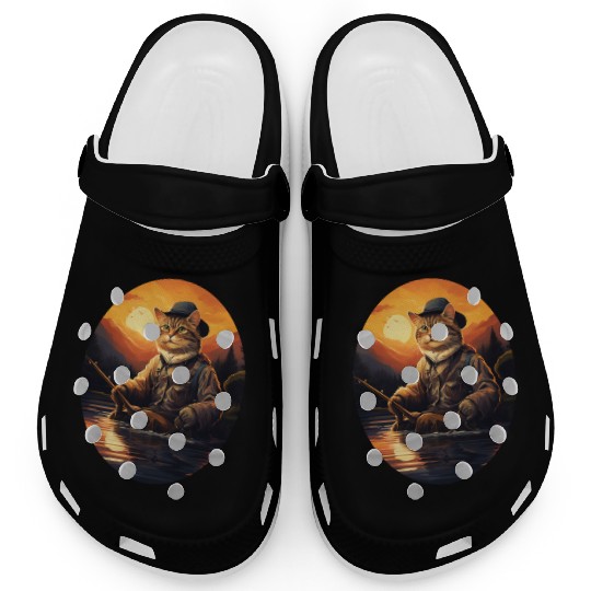 Cat On Fish Cat Fisherman Clogs