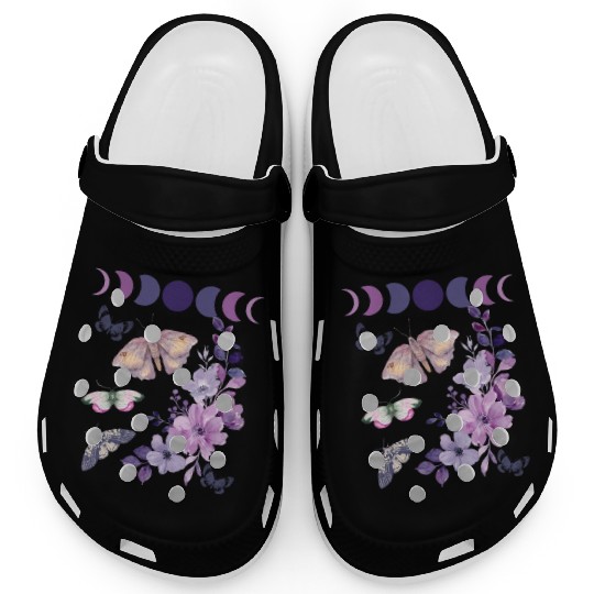 Violet Purple Moon Moth Flower Clogs