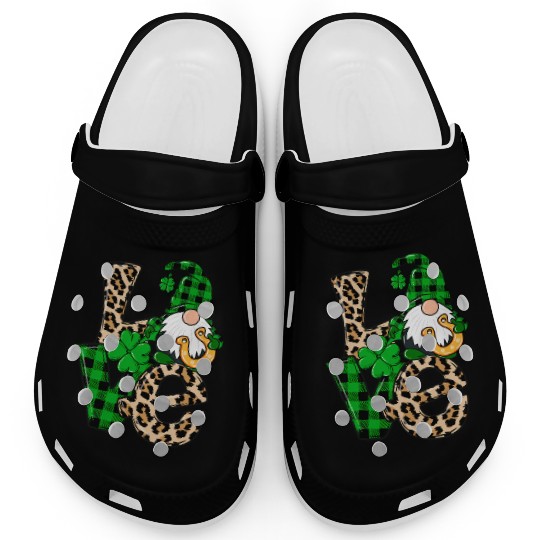 Love Irish Gnome Shamrock Leopard Plaid St Patrick Clogs