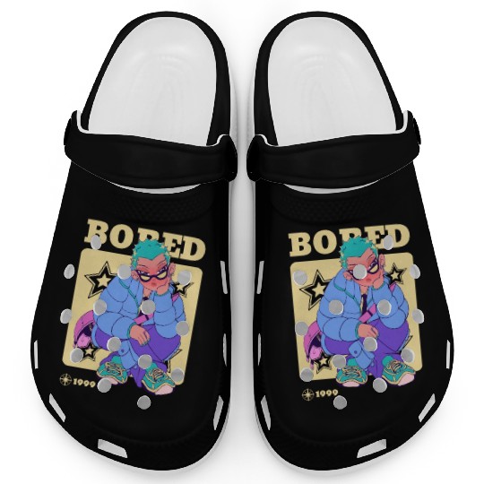 Black Cream Blue Y2K Anime Illustrated Bored Clogs