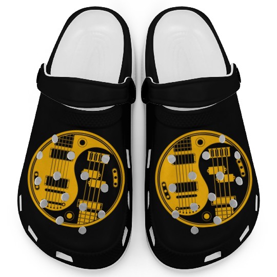 Yellow And Black Guitar Bass Yin Yang Clogs