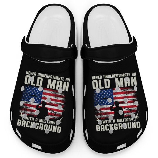 Never Underestimate An Old Man US Army Veteran Clogs