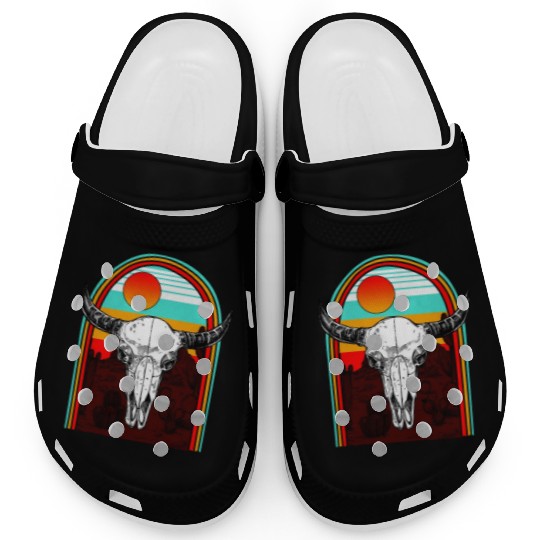 Cow Clogs, Cow Skulls Hippie Aztec Clogs, Cow Fan
