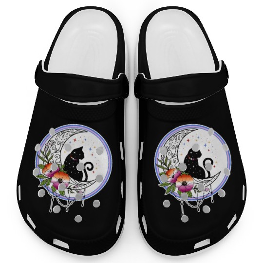 Galaxy Cat and Flowers in Lesbian Flag Colors Clogs