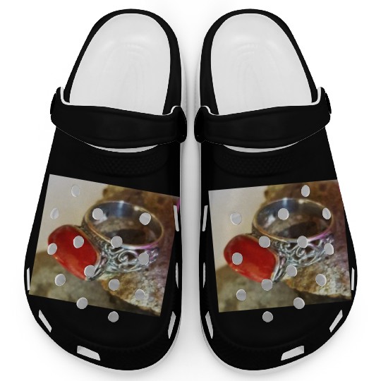 Red Coral sterling silver ring for women Clogs