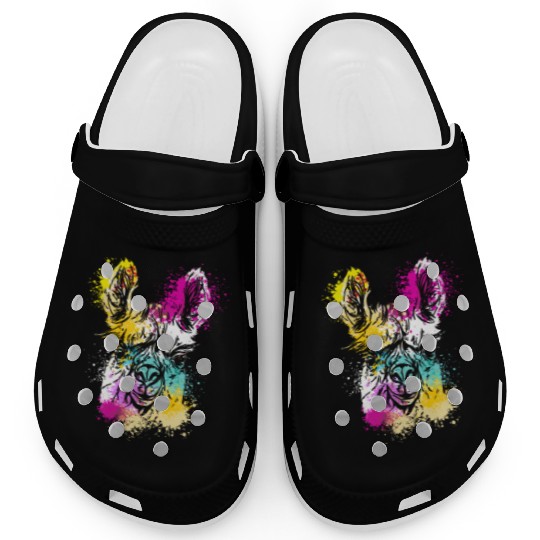 Colorful Splash Art Farm animals alpaca Llama head Clogs