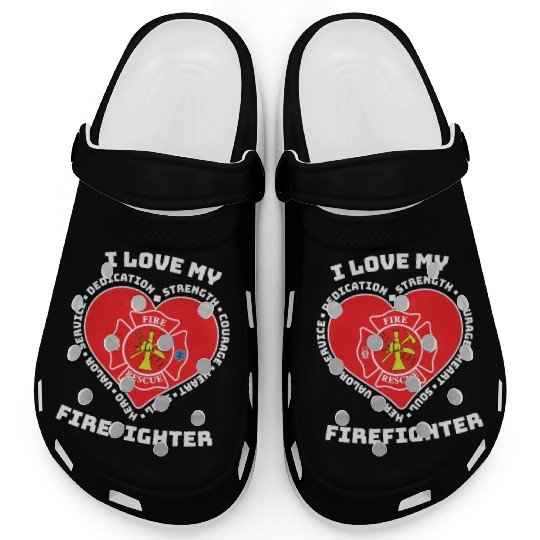 I Love My Firefighter Fire Rescue Hero Heart Clogs