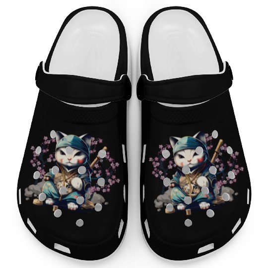 Samurai Cat Anime Kawaii Japanese Style Clogs