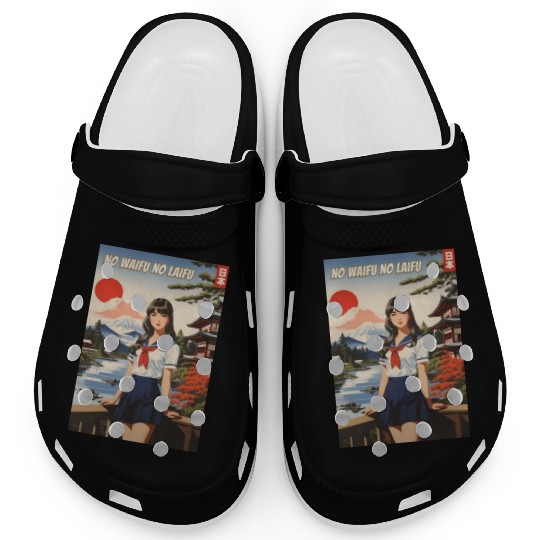 Funny Retro Art Style Anime Girl Japan Waifu Humor Clogs