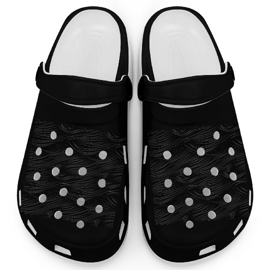 Monochrome Elegance: White Abstract Lines on Black Clogs