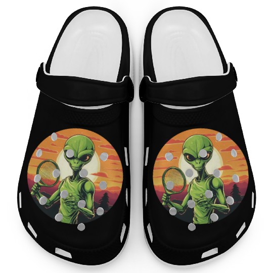 Alien playing Tennis/Badminton at Sunset Clogs
