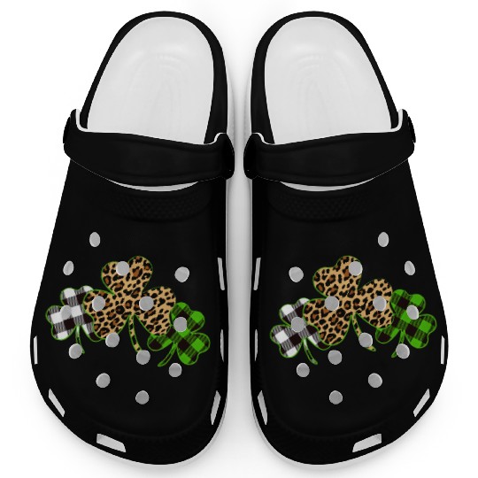 St Patricks Day Leopard Print Plaid Shamrock Clogs