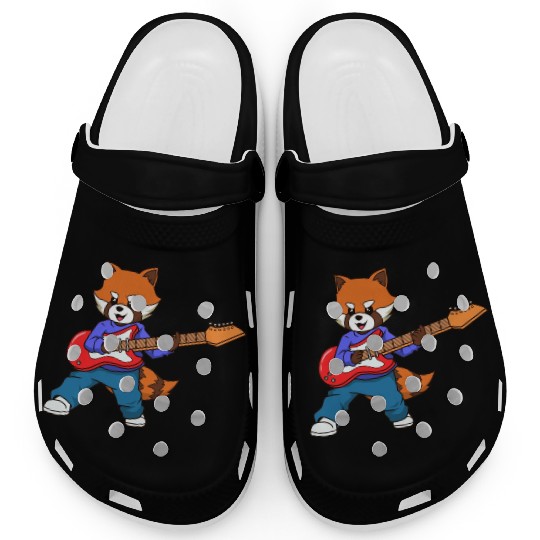 Comic Red Panda Playing Electric Guitar Clogs