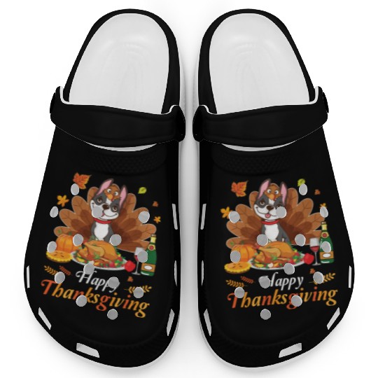 Boston Terrier Turkey Costume Wine Pie Pumpkin Clogs