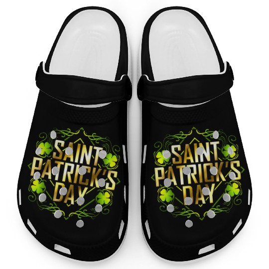 Green Shamrock And Golden Lettered Saint Patricks Clogs