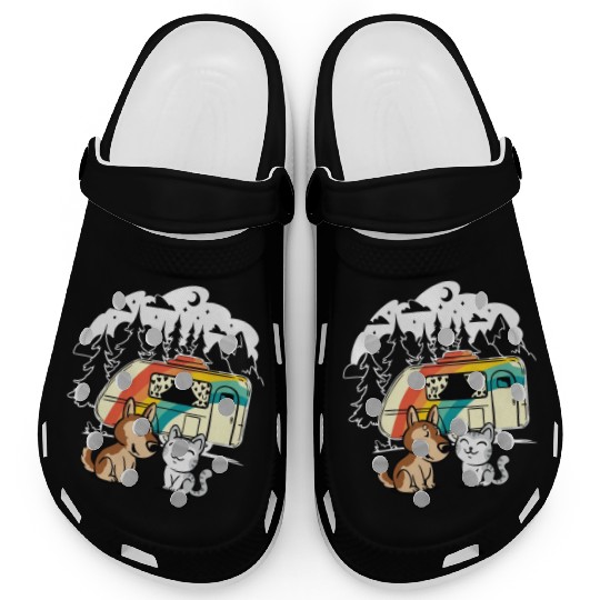 Funny Cat and Dog Camping with Friends Caravan Clogs