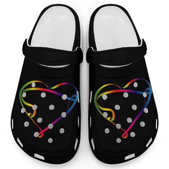 colorful ribbon in heart shape and rainbow colors Clogs
