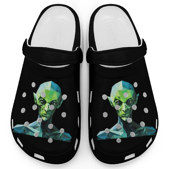 Green Alien in Polygon Style Clogs