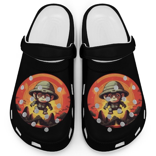 Monkey Explorer Encounters Alien at Sunset Clogs