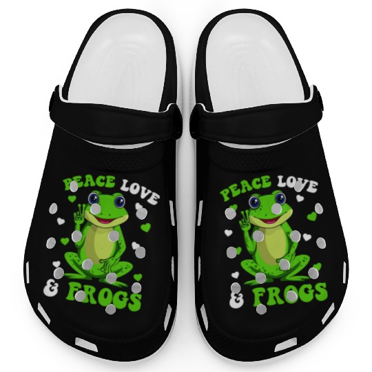 Peace Love Frogs Lover Frog Kids Girls Women Clogs