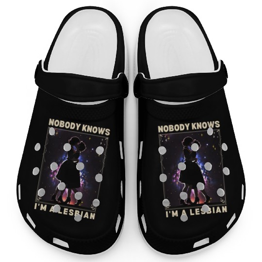 Nobody Knows I'm a Lesbian Couple Kissing LGBTQ Clogs
