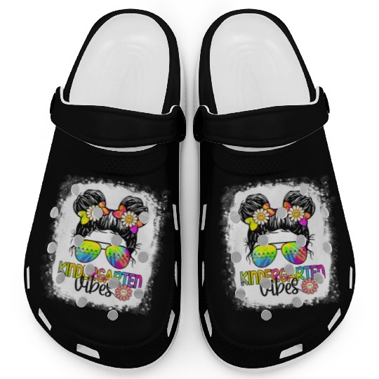 Kindergarten Vibes Bleached Messy Bun Girl Clogs