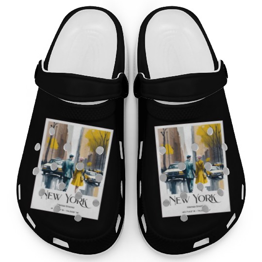 Watercolor painting loving couple in New York City Clogs