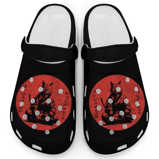 Wise Calm Vintage Retro Japanese Kitty Samurai Cat Clogs