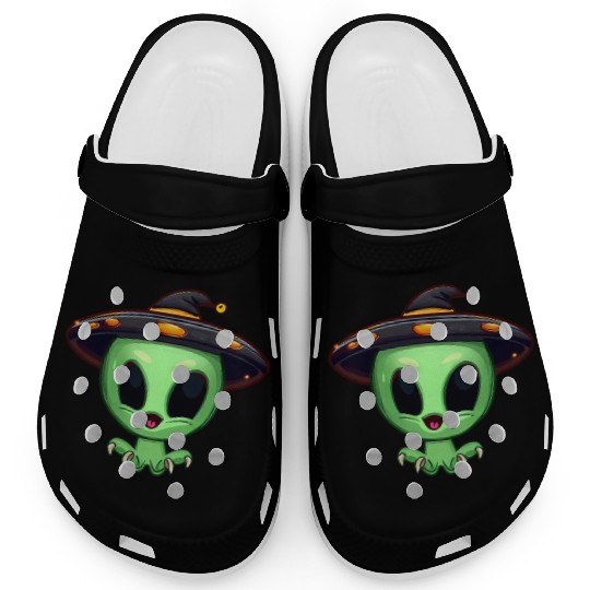 Green Alien Celebrates Halloween Clogs