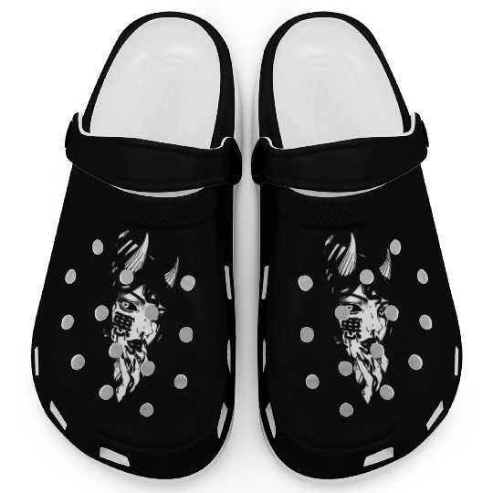 Evil Girl Japanese Cyberpunk Black and White Clogs