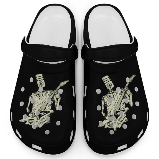 Funny Microphone Skeleton Playing Electric Guitar Clogs
